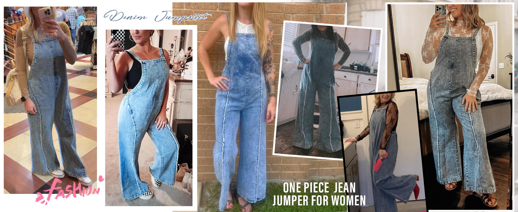utcoco Women Loose Fit Denim Jumpsuit Adjustable Straps Wide Leg Long Pants Frayed Jean Overalls SpringStatements