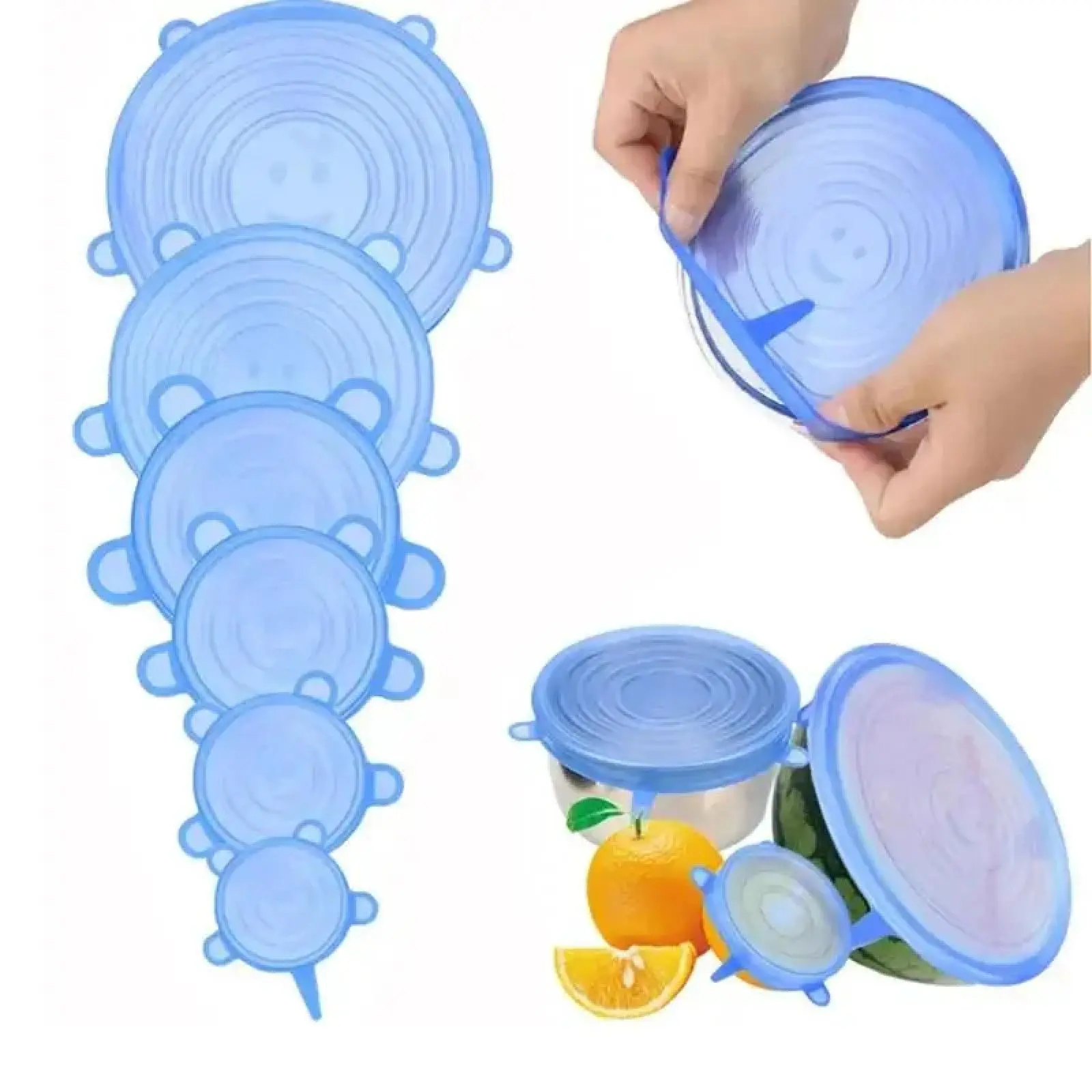 6-Pcs Multi-Size Silicone Stretchable Lid Set, Reusable Flexible Airtight Seal Kitchen Accessories for Bowls, Cups, Containers & Watermelon, Dishwasher Safe, Space-Saving for Kitchen & Camping