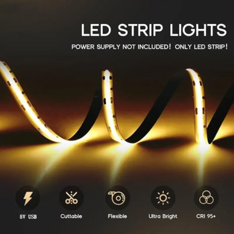 COB Light Strip, Single Color LED Strip Light, Led Light Strips, 3000k, Usb5V, Smart LED Lights Work with Alexa and Google Assistant, LED Lights for Bedroom WiFi App Control, for Kitchen Under Cabinet Bedroom Mirror Indoor Home