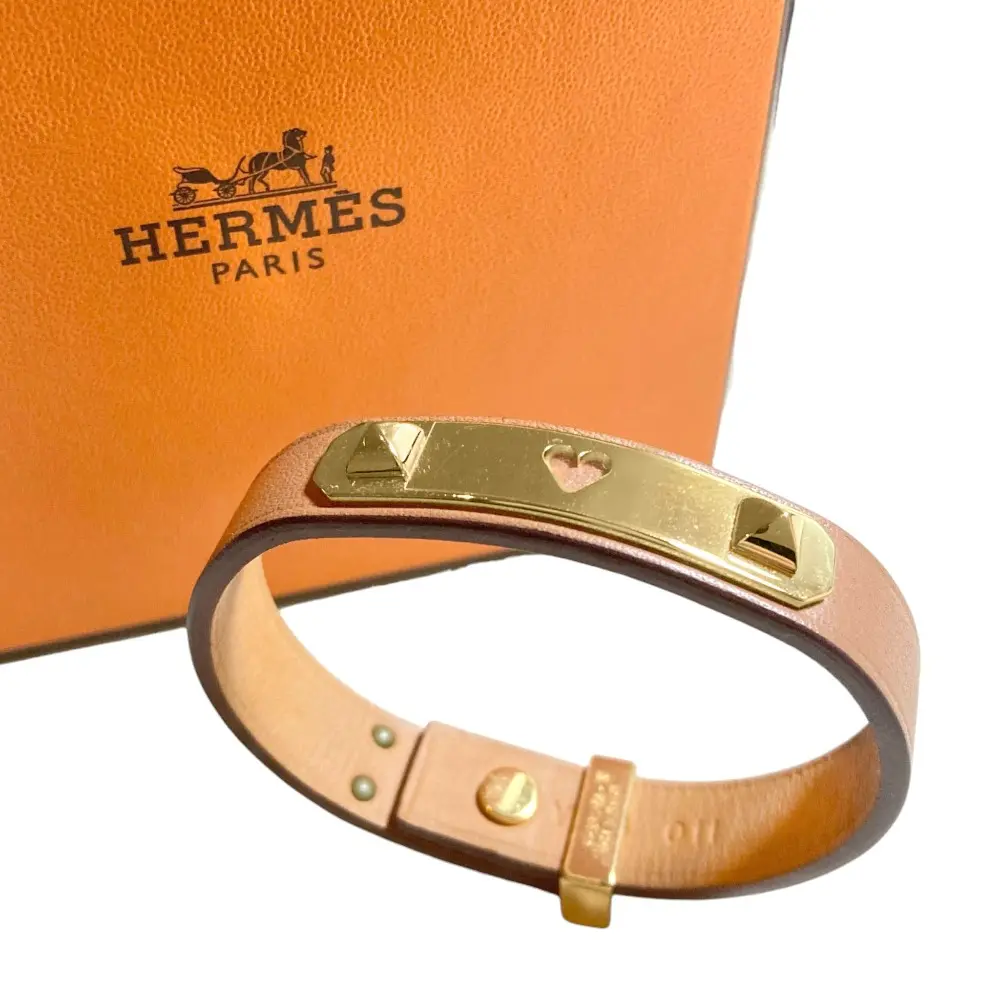 Pre-owned HERMÈS Calfskin Small Leather Goods Hermes As de Coeur Leather Bracelet 18.5cm