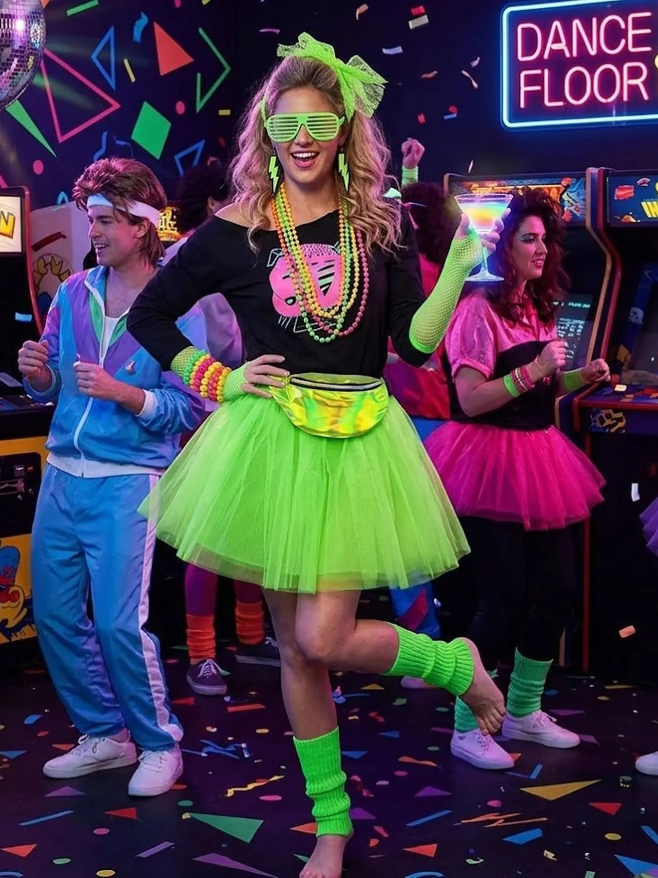 1980s Vintage Disco Outfit Set Costumes Clothes Complete Party Festival Accessories Necklace Headband Gloves Glasses Kit