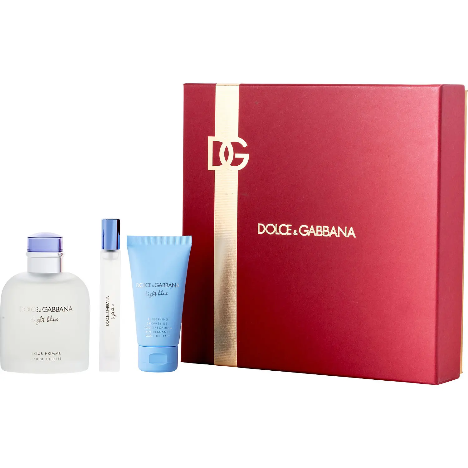 D & G Light Blue Set-Edt Spray 4.2 Oz & Shower Gel 1.7 Oz & Edt Spray 0.34 Oz Mini For Men