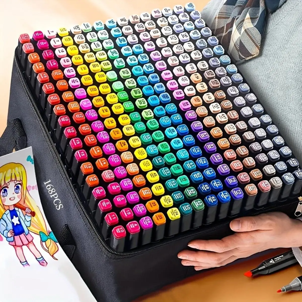 ELANBRO Dual Tip 168/ 80 Pcs Alcohol Markers Set Dual Tip Art Markers for Drawing Sketching Adult Coloring with Carrying Case Professional Quality 80 Vibrant Colors Seamless Blending Portable Zipper Case  +  FREE GIFT INSIDE