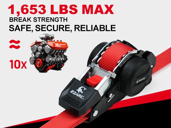 EZARC Heavy Duty 1"x10' (25mm x 3m) Retractable Ratchet Tie-Down Straps, Effortless Tightening, Anti-Snap, Professional Grade, Safe Use, Husband/Father Gift Giving,