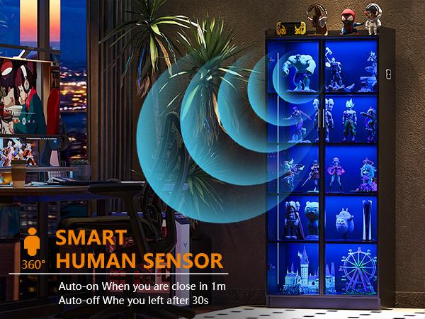 Miu Display Cabinet with Adjustable Shelves, 65" Tall Bookcase with LED Lights/Human Sensor, 5 Tier Display Case for Collectibles Bedroom Living Room Office, Black - Transparent Acrylic Doors Freestanding Kitchen Cupboard Modern Storage Dresser Miu Display Cabinet with Adjustable Shelves, 65" Tall Bookcase with LED Lights/Human Sensor, 5 Tier Display Case for Collectibles Bedroom Living Room Office, Black - Transparent Acrylic Doors Freestanding Kitchen Cupboard Modern Storage Dresser