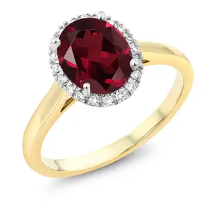 Gem Stone King 10K Two-Tone Gold Oval Gemstone Birthstone and Diamond Halo Engagement Ring | Oval 9X7MM | Wedding Anniversary Promise Gold Ring For Women