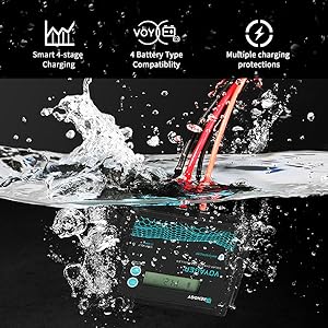 Renogy Voyager 20A 12V/24V PWM Waterproof Solar Charge Controller w/ LCD Display for AGM, Gel, Flooded and Lithium Battery, Used in RVs, Trailers, Boats, Yachts, Voyager 20A