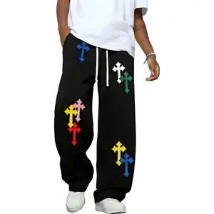 #SummerVibes Men's Y2K loose solid color sweatpants, heavyweight pure cotton work pants, wide-leg loose fit casual joggers with stylish prints, available in black and gray, 6 styles to choose from