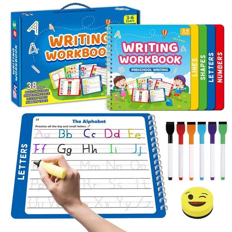 Mossytales Exclusively Crafted Children's Handwriting Practice Workbook - 3-6 Years U.S. Curriculum Tool, Preschool Learning Materials, Classroom & Study Supplies, Stationary Set, School Bundle, 5 Writing Tools, 6 Colored Pencils, Confidence-Boosting Gift