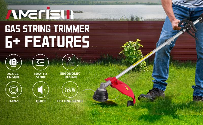 AMERISUN 25.4cc Gas Weed Wacker, 3-in-1 String Trimmer/Edger 16-Inch, 10-Inch Brush Cutter, (AM4532）