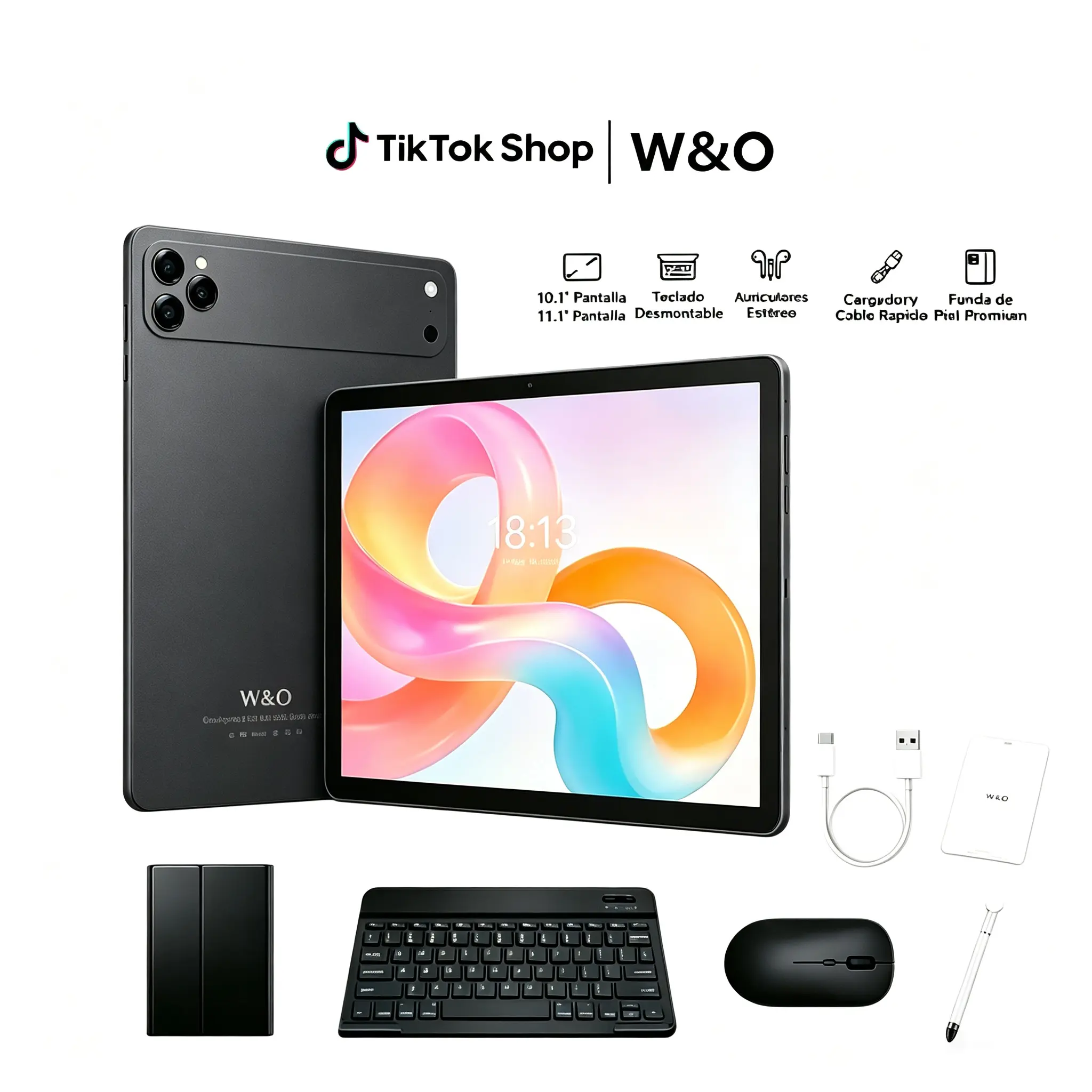 W&O X17 Ultra 10.1" Android 15 Tablet with Keyboard and Mouse, 8GB RAM 256GB ROM, 8000mAh Battery, 7-in-1 Tablet Bundle with Stylus Pen Case Screen Protector, Portable Tablet for Students, Work & Entertainment cam dual back-to-school front camera