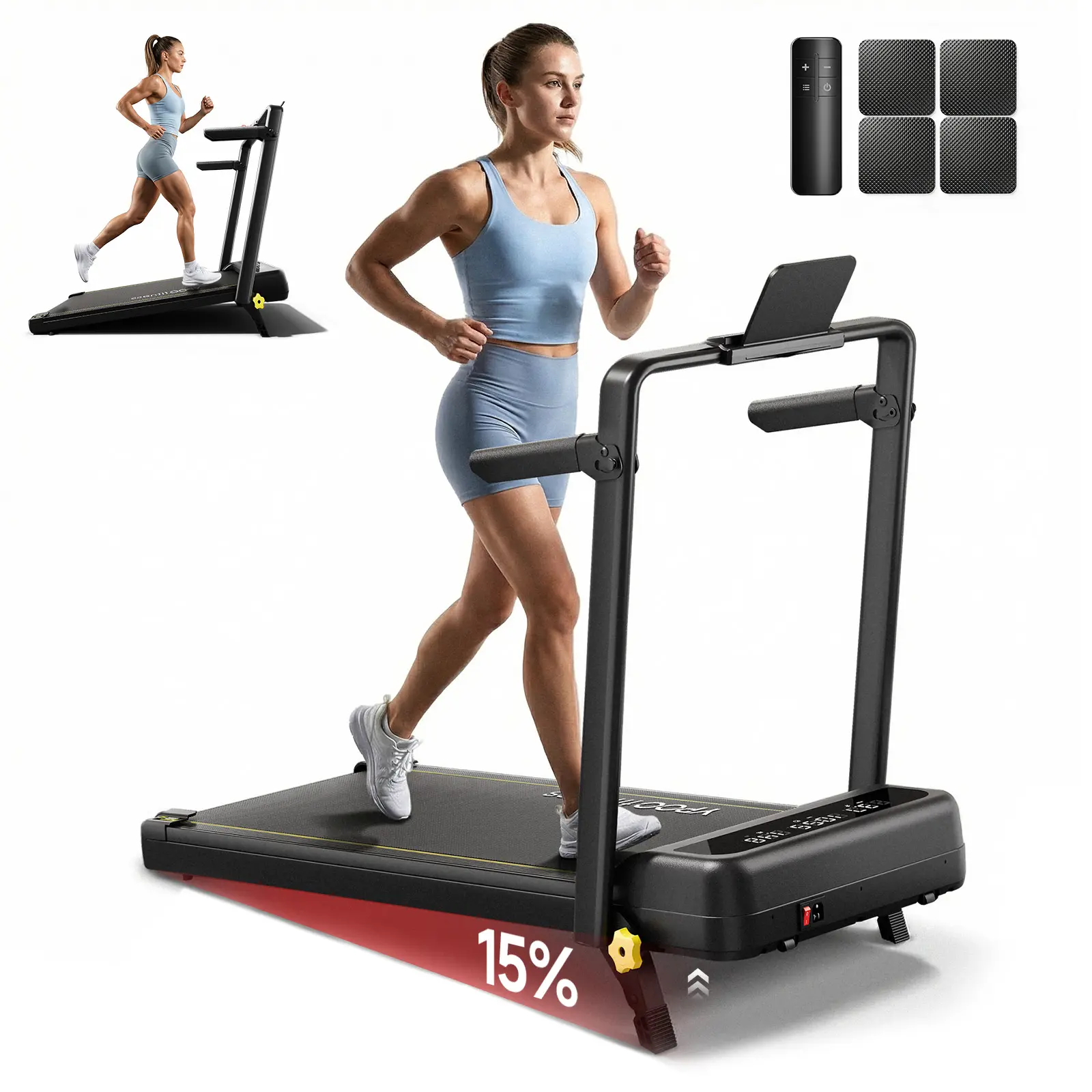 YPOO Manual Incline Portable Walking Pad Treadmill - Low Noise Quiet Folding Treadmill with Handle Support, Slim Steel Frame Compact Home Workout Equipment for Walking & Light Jogging (Mother's Day Gift), Low Noise Treadmill
