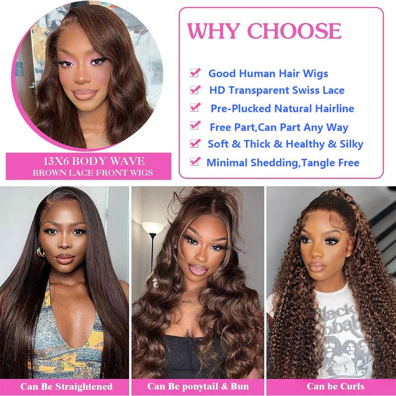 Body Wave 13X6 Lace Frontal Wigs P4/27 Highlight Brazilian Body Wave Pre plucked Human Hair Wigs Colored Chocolate Brown Lace Front Wigs For Women