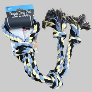 NEW Duke's Heavy Duty Dog Rope Tug Toy with Handle Blue Yellow Black