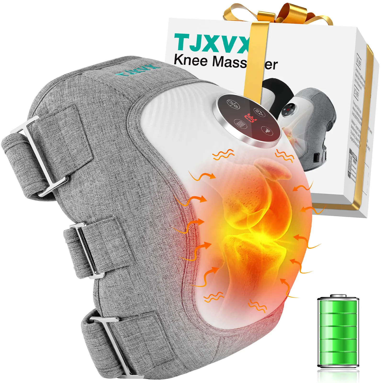 Portable Comfort Electric Knee Massager Rechargeable Knee Massage Machine, Heating Pad with 3 Vibration Modes, Heated Knee Brace Wrap,Gift for Men Women,Personal Care Appliances Gifts for Black Friday Gifts and Christmas Cordless Grey