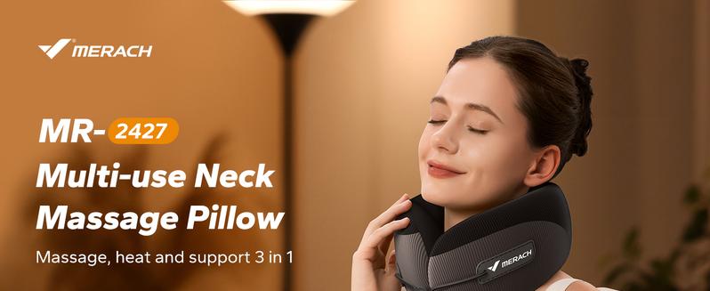 MERACH Neck Massage Pillow with Heat - Ergonomic Travel Neck Cushion Vibration Massager for Deep Relaxation and Comfort Therapy Device