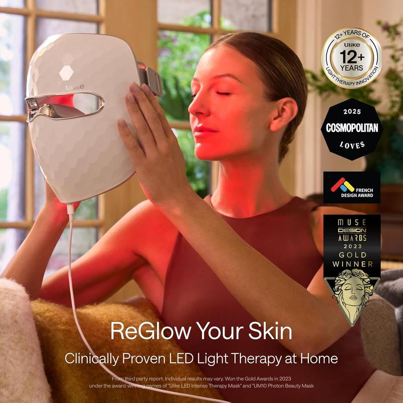 Ulike Red Light Therapy for Face, 2-Year Warranty，ReGlow LED Light Therapy Facial Mask With Red, Blue, Yellow &Infrared Red Light, 4-in-1 Modes for Firming, Rejuvenation, Brightening & Clearing, 360°Mirror Reflection