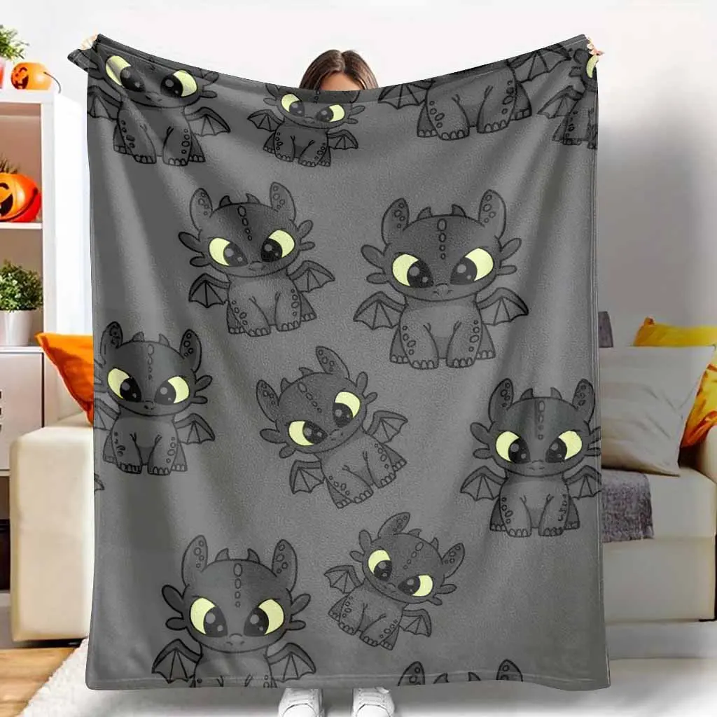 Toothless Dragon Cartoon Printed Flannel Cuddle Blanket - Anti-Pilling Fabric, Cozy Chic Soft Lightweight Warm, for Toddlers, Home Couch Bed Room Decor Gift, Flannel Blanket Throw