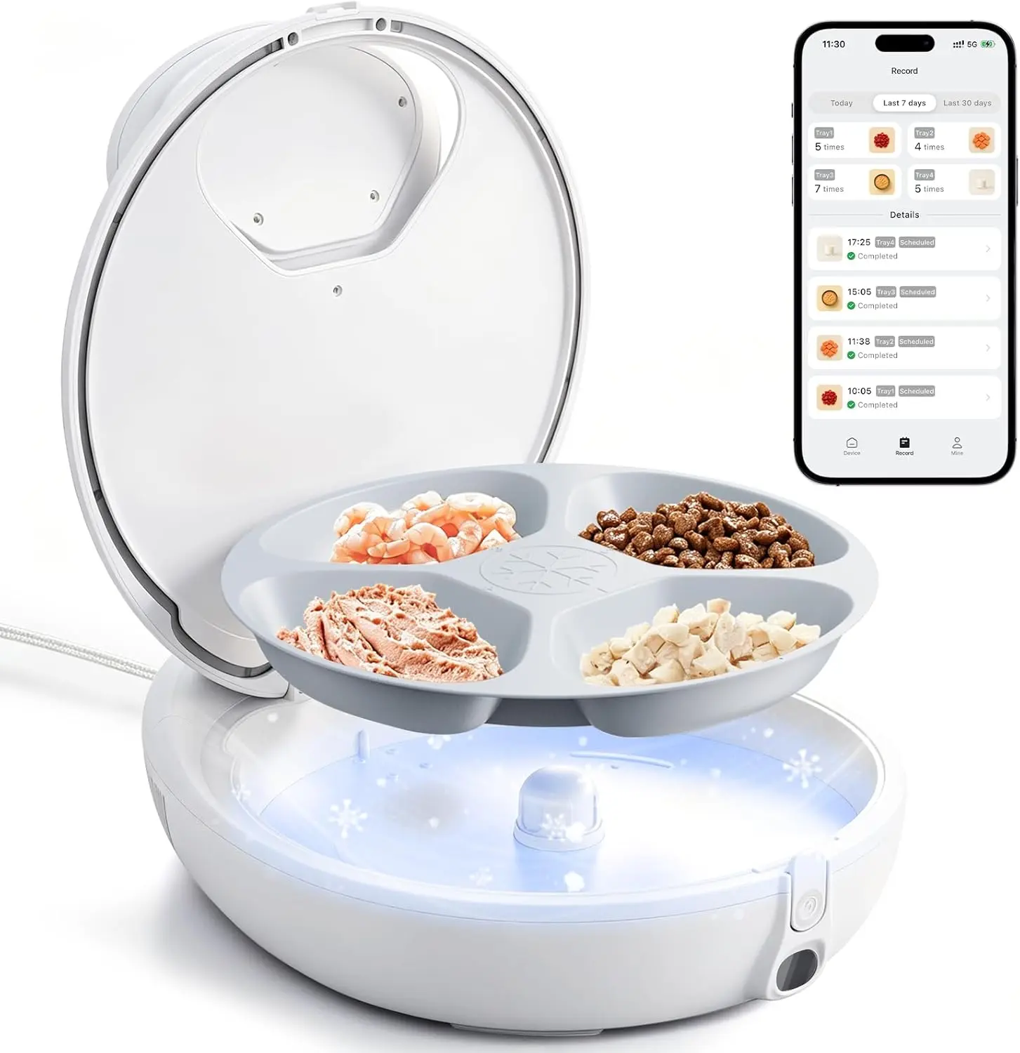 Automatic Wet Food Cat Feeder - Smart Dual-Temp Semiconductor Cooling & Heating, Multi-Function App Control, Meal Fresh, Infrared Sensing, Removable Food Tray, Easy to Clean, Power Cord, 13.78” x 13” x 4.72in Dimensions