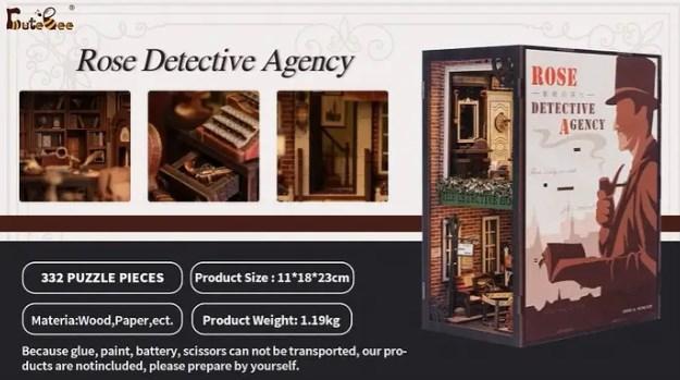 CUTEBEE Rose Detective Agency DIY Book Nook Kit with LED Light 3D Wooden Miniature House for Adults & Teens Black Friday Deal Perfect Christmas Gift for Bookshelf Decor Lovers - Building Set