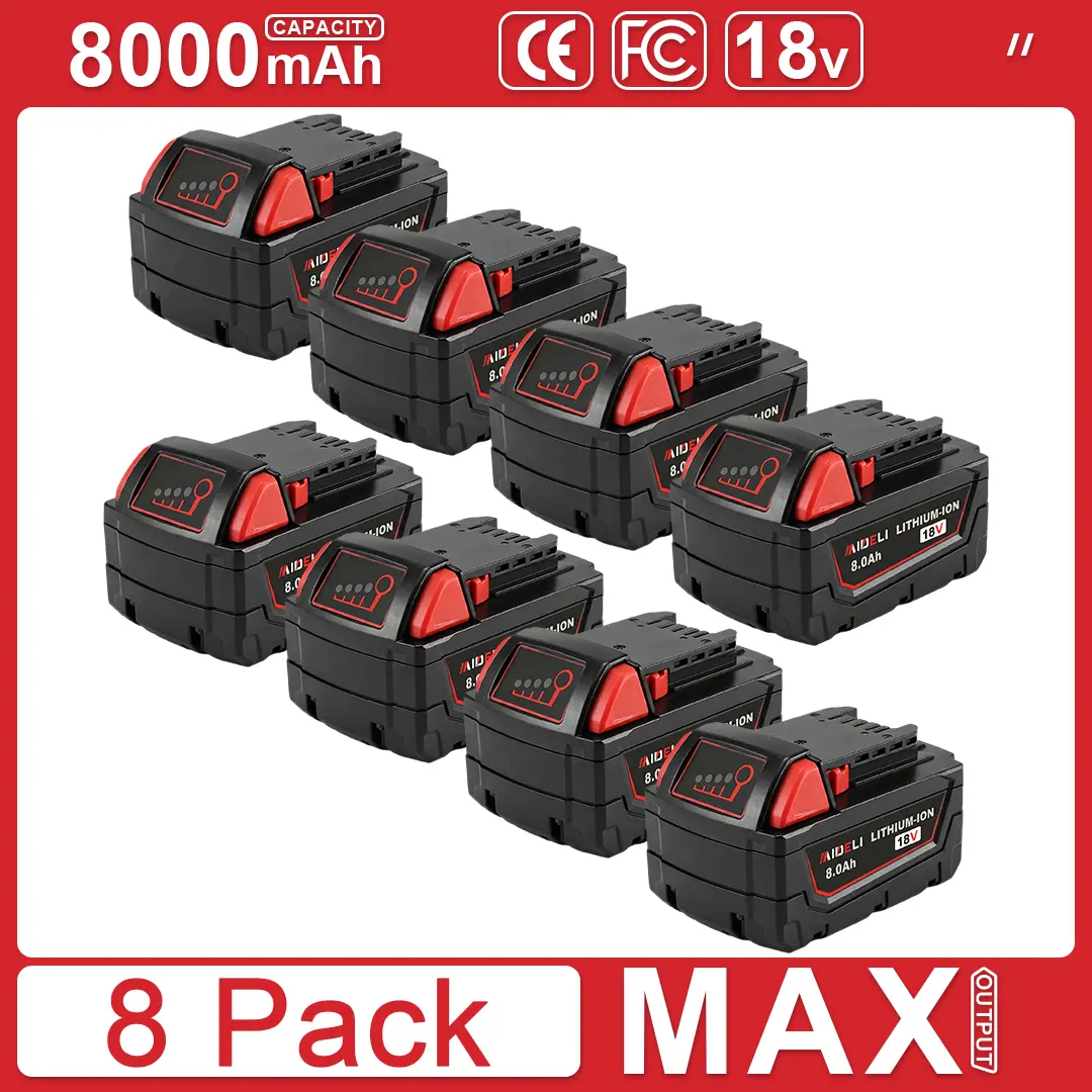 【2026 Must-Have】Milwaukee M18 18V Drill-Powered Lithium-Ion Replacement Lithium Batteries, 8.0Ah High Output, Contractor’s Choice, 100% Compatible with Compatible Tools, 4/8-Pack Value Set with Built-In Guard & Safety System, All-Day Runtime, 4 Intelligen