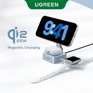 UGREEN 25W Magflow Wireless Charger 2-in-1 Magnetic Charging Station for iPhone 17/16/15/14/13/12 Pro Max, Fast Qi2 Certified Foldable Stand with USB-C Port, Compatible with AirPods, Dual Device Charging,TikTokShopBlackFriday ,TikTokShopJumpstartSale
