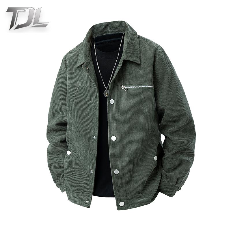 TJL Men's Corduroy Casual Jacket Relaxed Fit Vintage Style Button Down Shacket with Chest Pocket & Zipper Detail mr plankton gift for him tiktok shop black friday lapel zip men zip men Men's Varsity Baseball Sweatshirt Coat