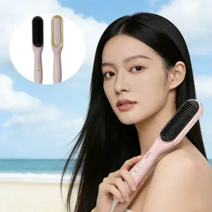 Negative Ion Straightening Brush Curler & Heated Hair Styler 5 Temperature Settings 2-in-1 Styling Comb Fast Heating Anti-Scald Portable