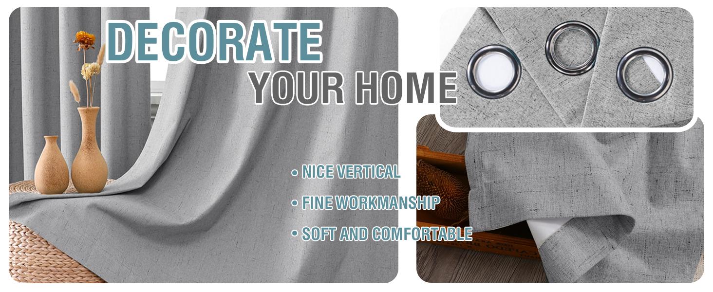 H.VERSAILTEX 100% Blackout Linen Curtain 1 Panel for Bedroom Thermal Insulated Textured Linen Look Curtain Draperies Energy Saving Window Curtain Living Room Curtain