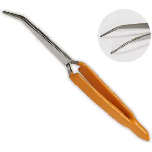 7 Inch Cross-Lock Tweezers - Curved Blunt Tips & Dipped Handles  - S1-98567