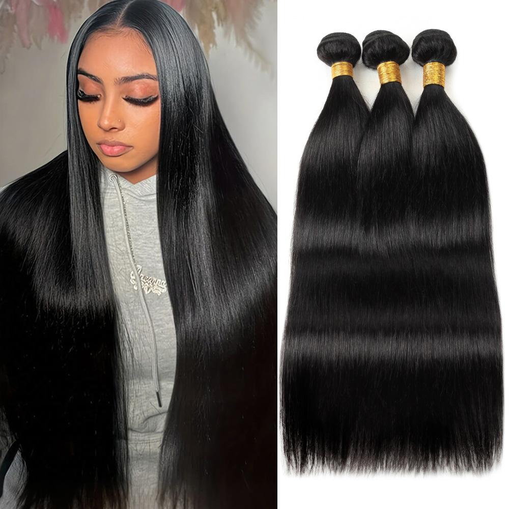 Human Hair Bundles Straight Hair Bundles Brazilian Straight Human Hair Quick Weave Bundles 100% Unprocessed Virgin Weave 1/3/4 Bundles Human Hair Raw Remy Hair Bundles