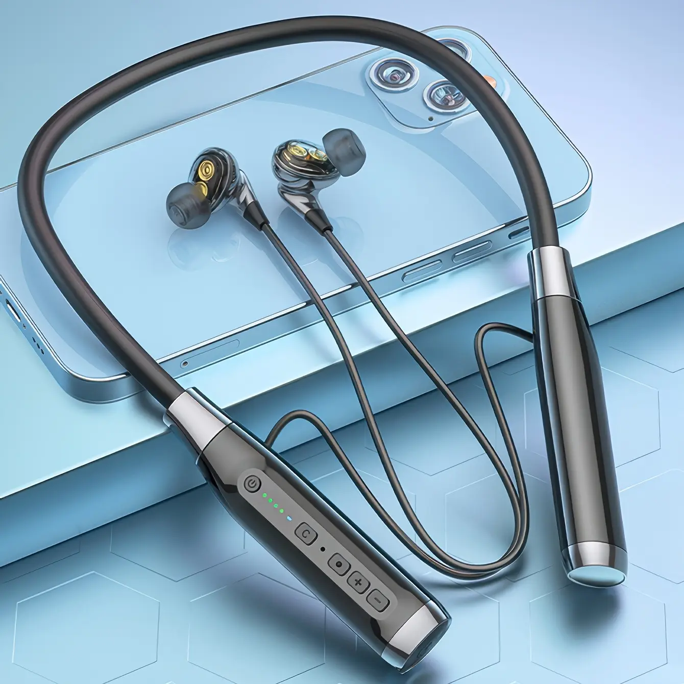 Wireless Bluetooth In-Ear Electronic Headphones Neckband - 4 Drivers, 100-Hour Battery, Powerful Bass, Stereo Sound, Noise Cancelling, Lightweight, Comfortable Long-Wear, Magnetic Design, Fitness Earbuds Bluetooth, Phone/Tablet Compatible