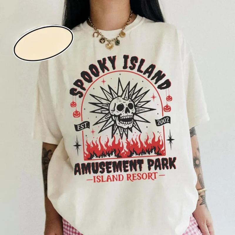 Spooky Island Amusement Park T-Shirt, Retro 2000s Halloween Movie Shirt, Disco Skull, Summer Spooky Tee, 90s Nostalgia Halloween Shirt for Halloween