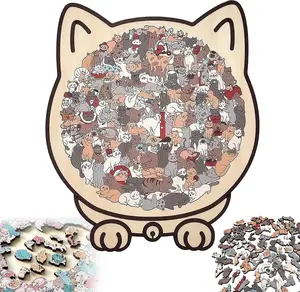 135-Piece Cat-Shaped Wooden Jigsaw Puzzle – Colorful Animal Wood Puzzle with Display Stand & Dust Cover, Decorative Home Display Puzzle, Unique Creative Gift for Cat Lovers and kids