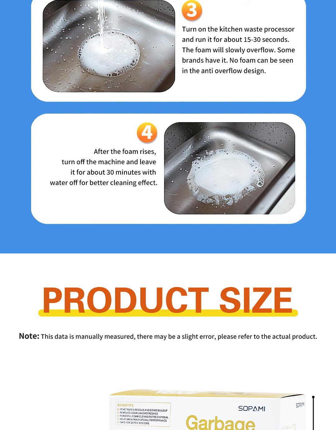 SOPAMI Garbage Disposal Cleaner Tablets Safe for Septic Systems, Removes Grime & Refreshes Disposals