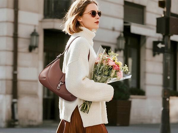 CLUCI HolidayHaul Fall Shoulder Bag for Women, Soft Vegan Leather Small Purses with Adjustable Strap, Stylish Hobo Handbags