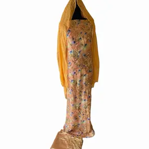 Luxury Floral Gold-Embroidered Driya with Beaded Satin Hem – Elegant Modest Occasion Wear for eid celebration and gathering dirac