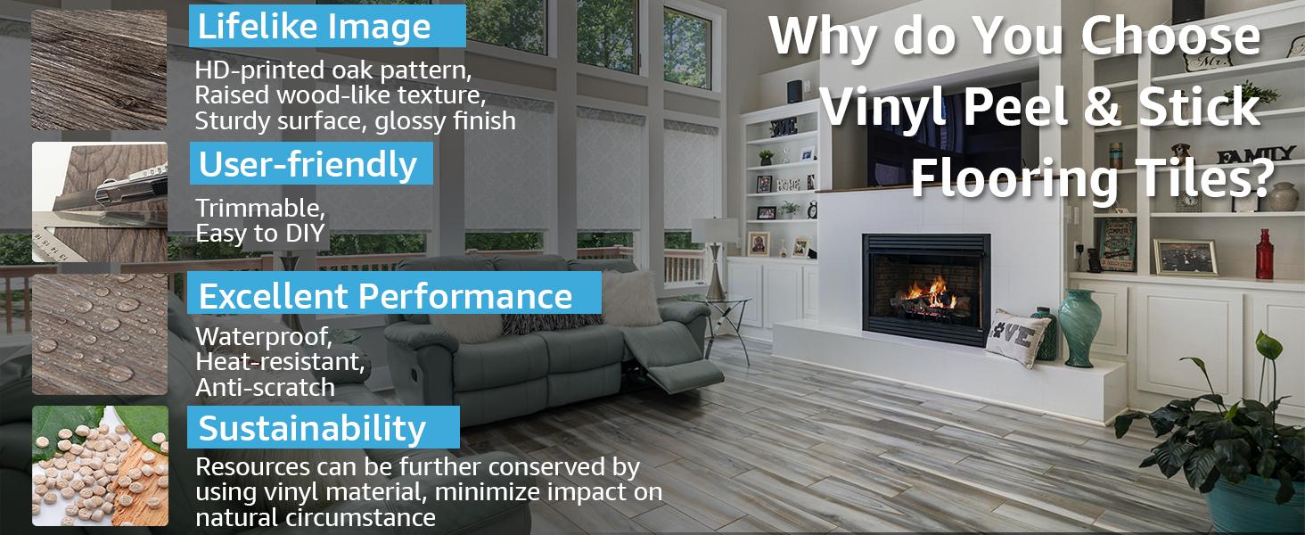 Art3d Peel and Stick Vinyl Floor Tiles 30-Pack, 12"x12" Waterproof Self Adhesive Wood Plank Flooring for Kitchen & Bedroom Decorative,Covers 30 Sq. Ft