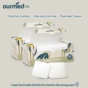 Ourmed Life Large Cotton Pads for Face, Soft & Lint-Free Disposable Skincare Pads with Cotton Rounds with Pressed Seam Design, Durable Facial Cleansing Squares for Face, Ideal Makeup Remover Pads, 3x3 Inch, 120/60 Count