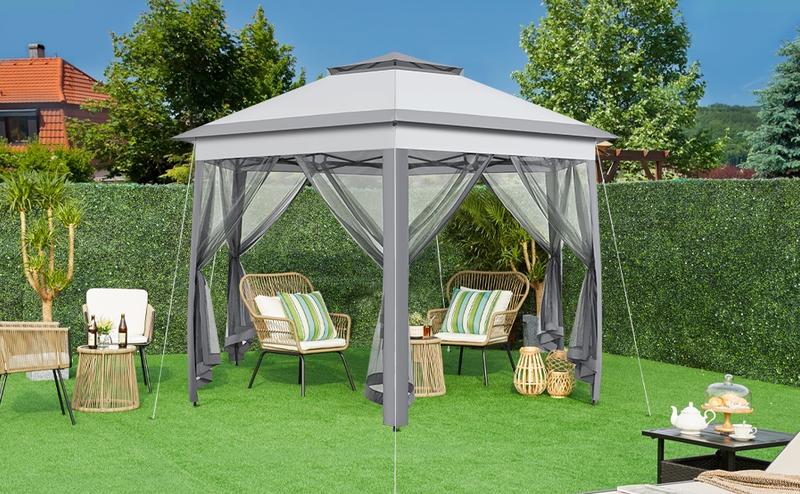 【Remote Control Light Gazebo】Yaheetech 13x13 Pop-up Gazebo Tent with Mesh Netting Sides, 25 Solar LED Lights, 3 Height Adjustable Features & Storage Bag