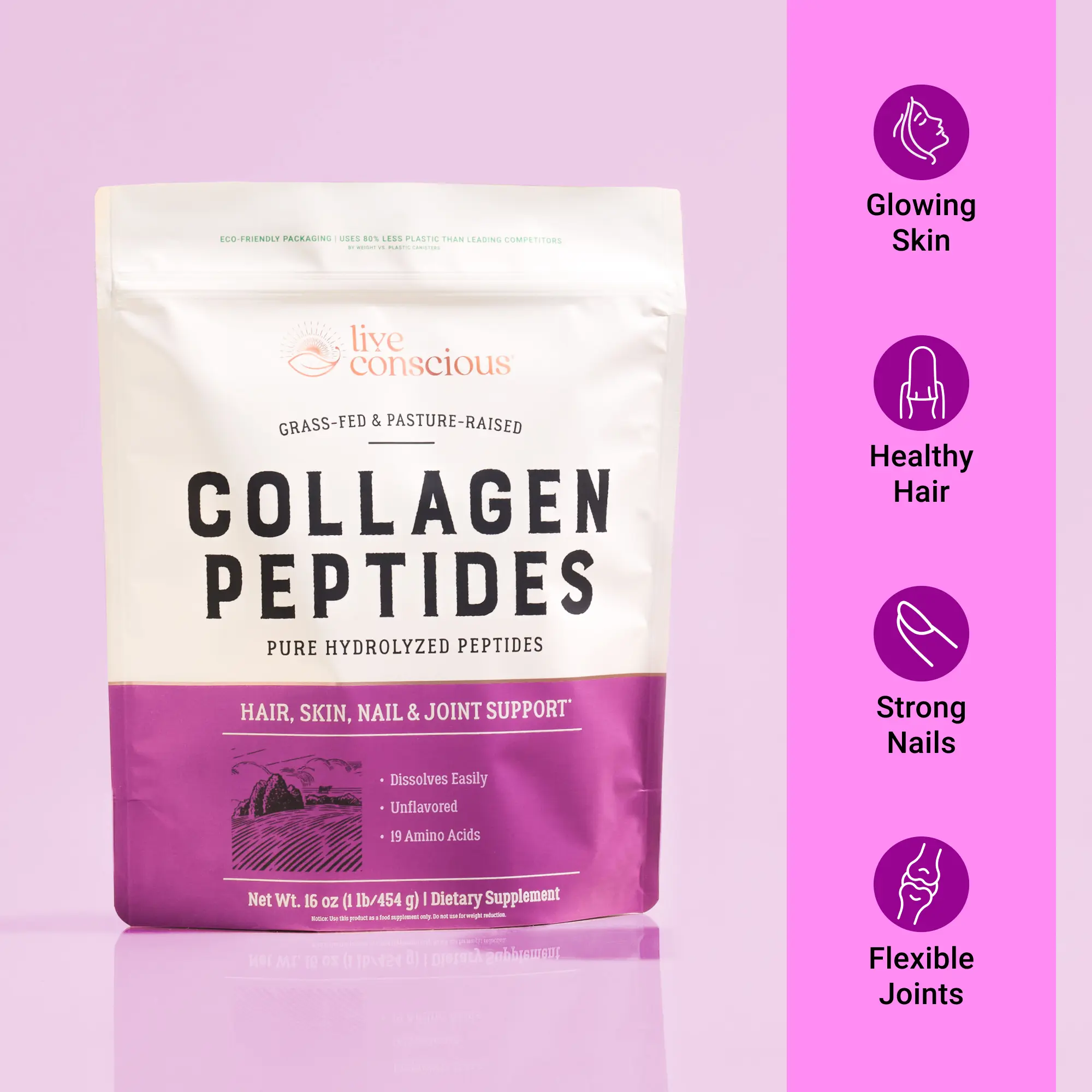 Live Conscious Collagen Peptides Powder - Naturally-Sourced Type I & III Hydrolyzed Bovine Collagen - For Hair, Skin, Nail & Joint Support Supplement