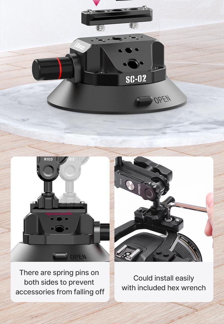 ULANZI SC01/SC02 Suction Mount Magic Arm Bracket for DSLR Cameras for GoPro Action Camera Video Shooting
