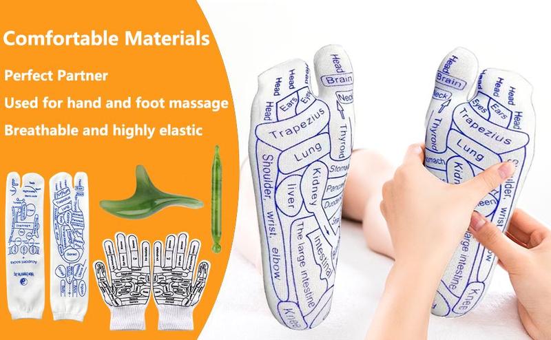 4PCS Foot and Hand Massage Tools Unisex Pressure Point Reflexology Socks Set Reflexology Massage Socks and Gloves Set Acupuncture Socks Kit Sock Guide for Men'S and Women'S Massage
