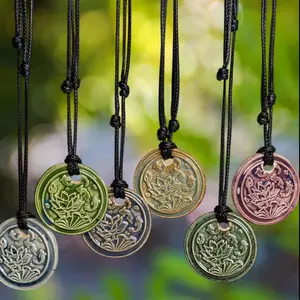 Lotus Koi Fish Pond Floral Cottagecore Ceramic Wax Seal Pendant Hippie Whimsical Choker Adjustable Cord Necklace Clay Charms Chakra Handmade