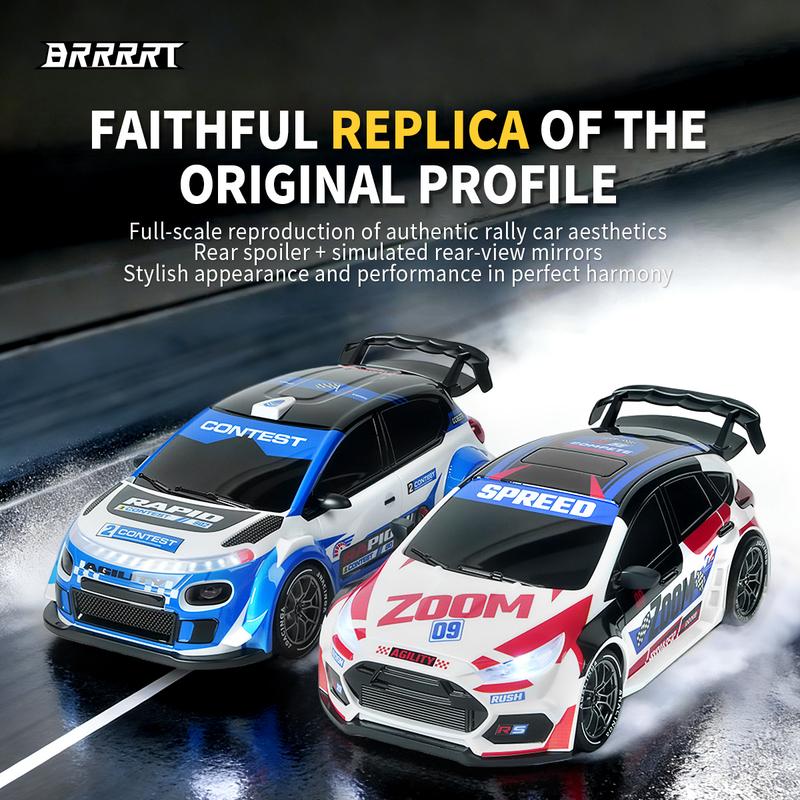 BRRRRT Mini Remote Control Rally Car, Realistic Design with 4WD System, All-Terrain Performance, Shock-Absorbing Structure, Equipped with Sound and Light Effects, Includes Rally and Racing Tires — Perfect RC Toy for Kids and Adults