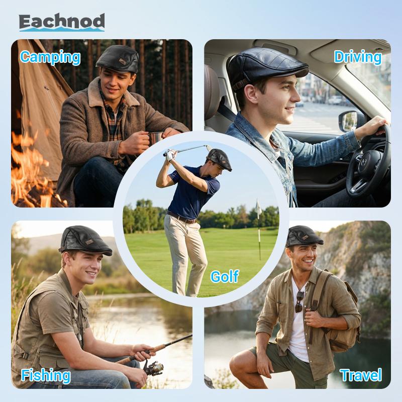 EACHNOD Classic Vintage Leather Beret Unisex Adjustable Hat for All Seasons High-quality Cowhide Material Perfect Gift for Family and Friends Black Dark Brown Light Brown - Bonnet#VintageStyle #ClassicFashion #TimelessPiece #FrenchVibes #ParisianChic