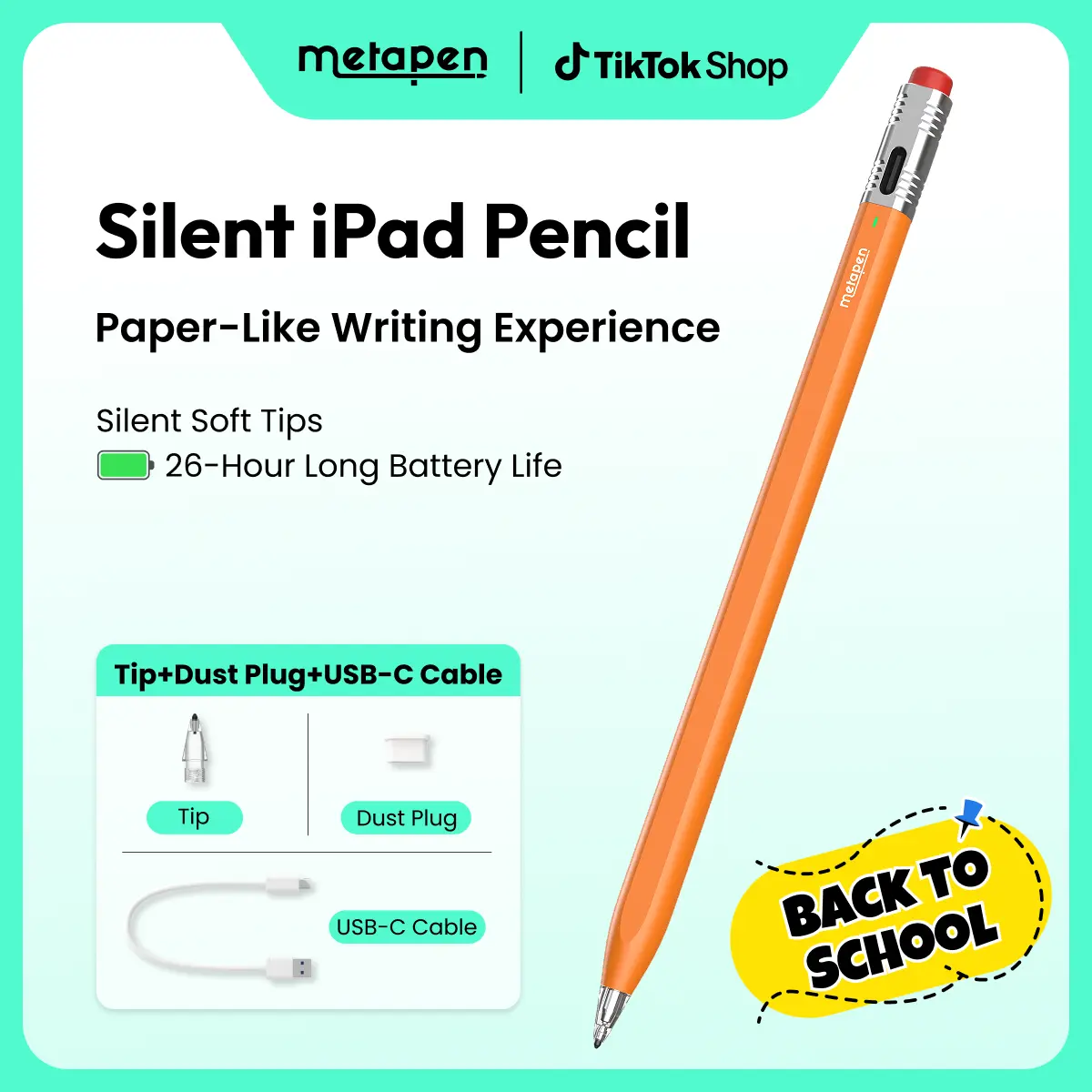Metapen Pencil Air8 Pro X for iPad 2018-2026, Ultra-Quiet, 2X Fast Charging, Palm Rejection Stylus Pen for iPad a16/11/10/9/8/7/6th Gen, Pro 12.9/11/13-inch M4/M5, Air 3/4/5/M2/M3/M4, Mini 5/6th