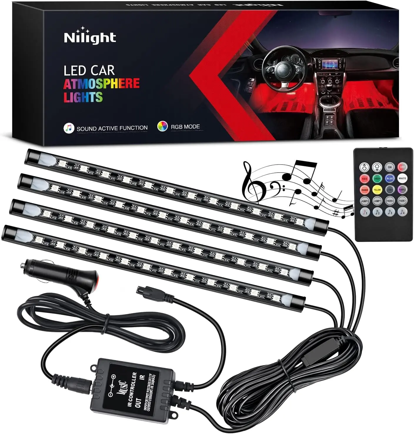 Nilight  4PCS 48 LED Interior Lights DC 12V Multicolor Music Car Strip Light Under Dash Lighting Kit with Sound Active Function and Wireless Remote Control sequential turn signal, Cars, Auto Accessories, Car Interior Accessories, Car Gadgets