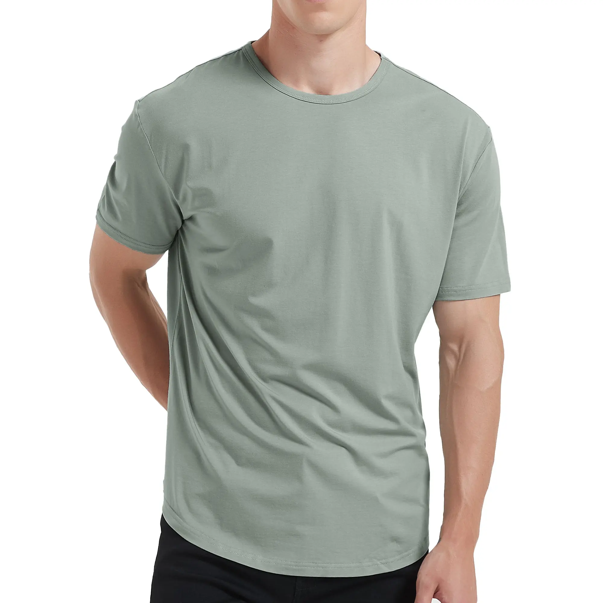NETDRAW Men's Curved Hem Bamboo T-Shirt, Short Sleeve, Casual Style, Versatile for Various Occasions