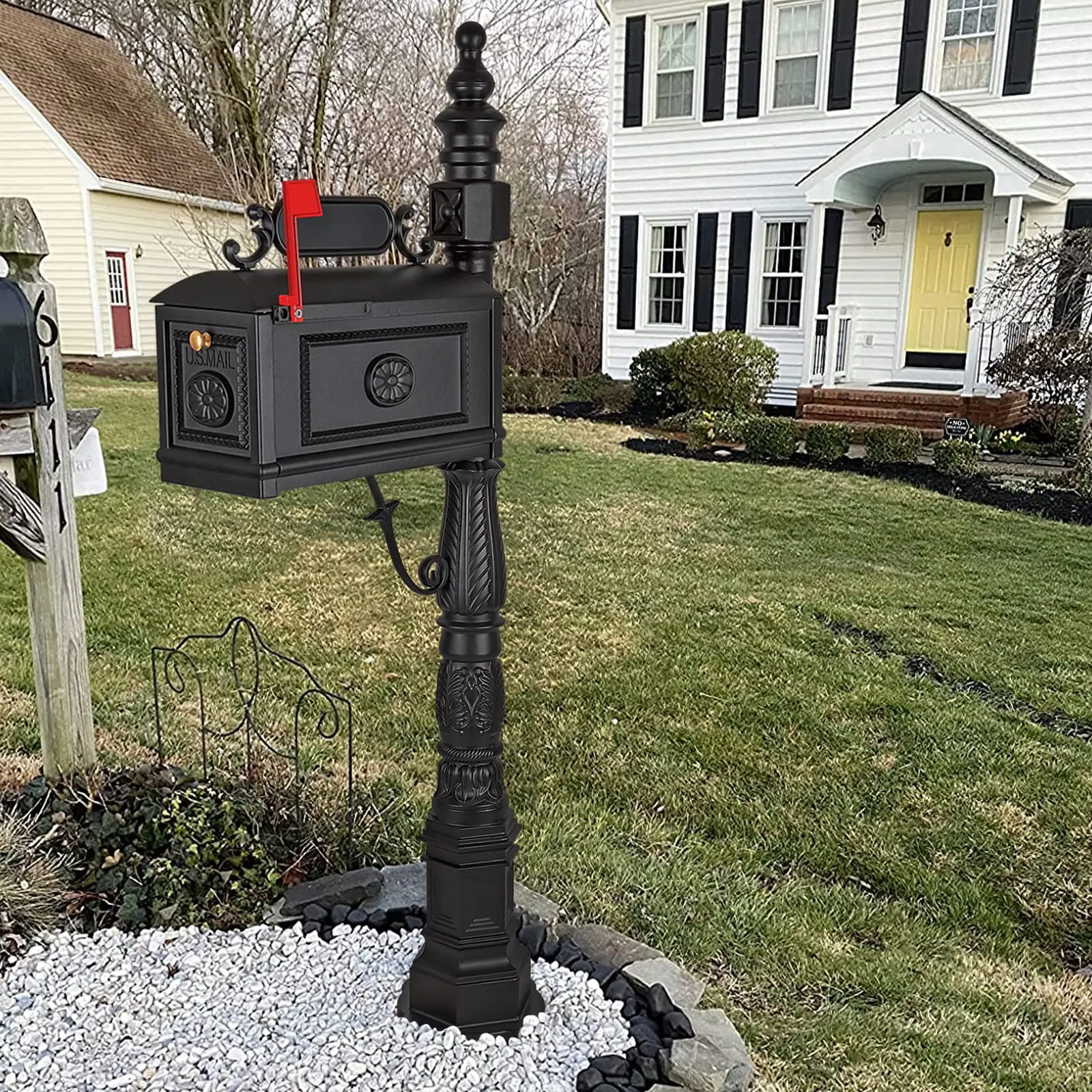 Polar Aurora Barcelona Decorative Post Mailbox Combination Stratford Heavy Duty Postal Mail Box Cast Aluminum